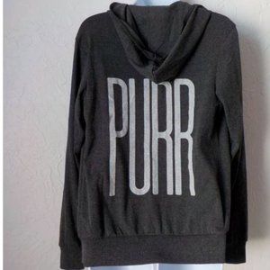 Cat Lady Box Gray Hoodie Light Jacket Full Zip Purr Print Women Size Small